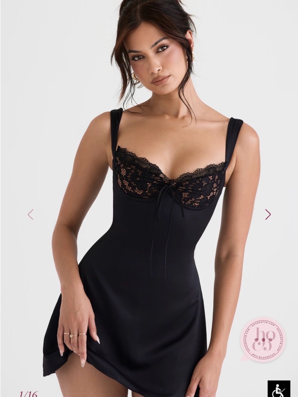 House of CB ADRIANA
Black Satin And Lace Mini Dress